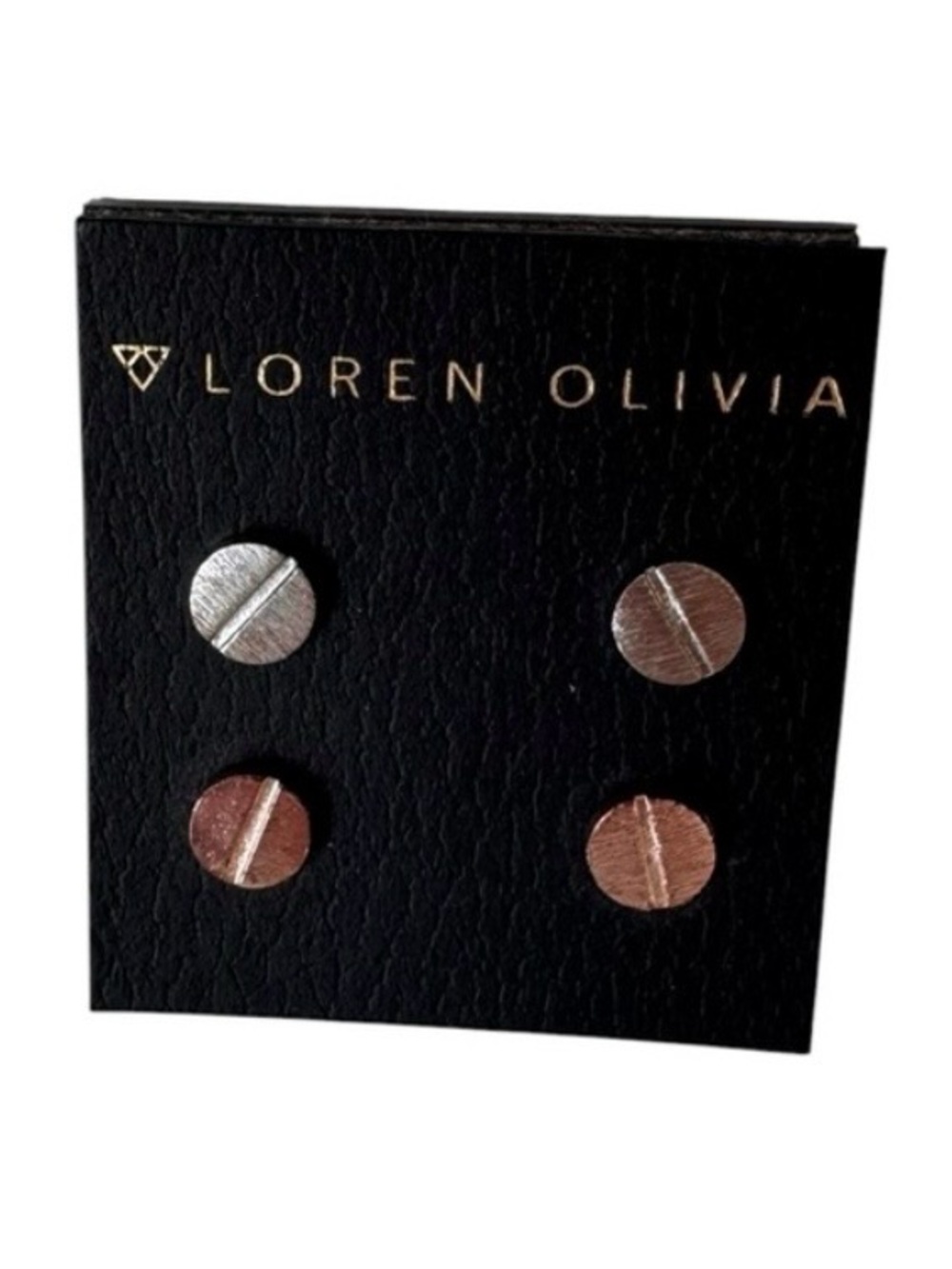 NWT Loren Olivia 2 Pair Textured Disc Stud Earrings Silver Rose Gold 8mm